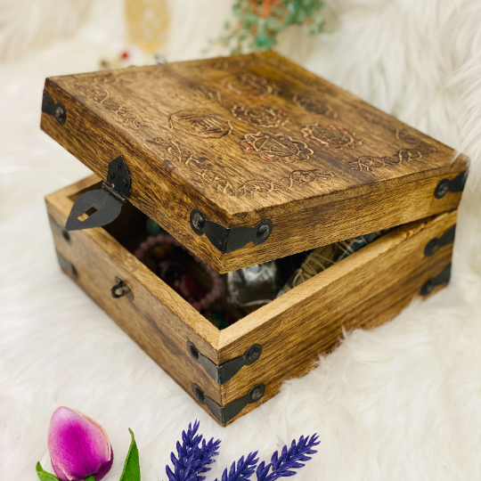Wooden Chakra Carved Storage Box