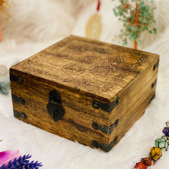 Wooden Chakra Carved Storage Box