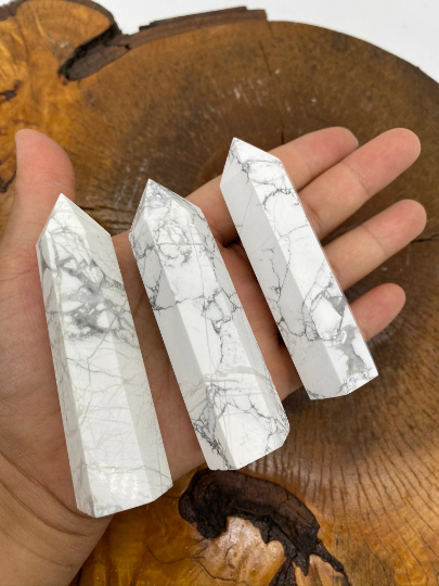 Natural Howlite Wand, Obelisk Crystal Point, Howlite Tower, Crystal Point, Howlite Polished Points, 3 inch Howlite Crystal for Creativity