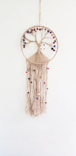 Tree of Life Dreamcatcher,Felt Ball Dreamcatcher,Wall Hanging,Handmade Room Decor,Nursery Room Decor,Rainbow Treeof Life,Macrame Dreamcatcher