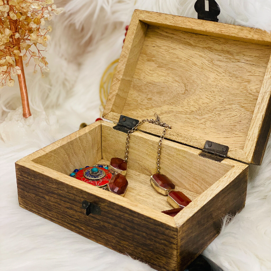 Moon Phase Carved Wooden Trinket Box