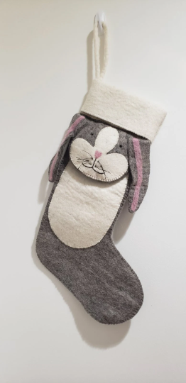 Handmade Felt Wool Animal Christmas Stocking from Nepal, Reindeer Sheep Bear Fox Felt Stocking, Felt Decor, Christmas Decor, Felt Christmas