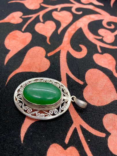 Green Jade Pendants, Jade Necklace, Natural Jade Jewelry, Silver Wrapped Jade Neck Piece, Bohemian Jewelry, Gift For Her, Crystal Piece