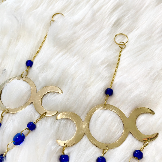 Triple Moon Wall Hanging, Wind Chime, Suncatcher, Handmade Chime Bells and Chimes, Witchcraft, Divine Feminine Symbol, Positivity decor