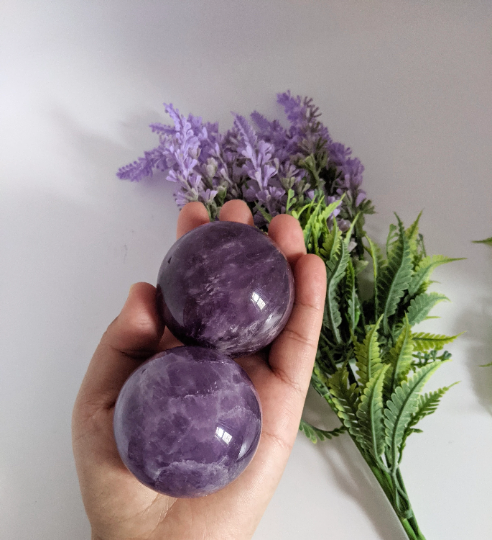 Amethyst Crystal Sphere with wooden Stand, Deep Purple Amethyst Ball, Round Amethyst Gemstone,Brazilian Amethyst Sphere,52MM Amethyst,Sphere