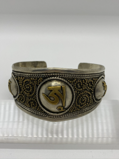 Metal Cuff Handmade Bracelet with Buddhist Mantra