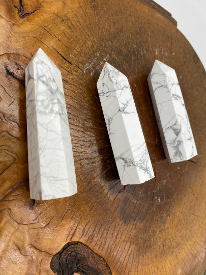 Natural Howlite Wand, Obelisk Crystal Point, Howlite Tower, Crystal Point, Howlite Polished Points, 3 inch Howlite Crystal for Creativity