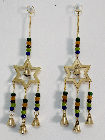 Brass Wind Chime with Bells Star, Metal Star Hanging,Chimes with Beads,Altar Decorations,Handmade Wind Chime,Home Decor,Celestial Star Decor