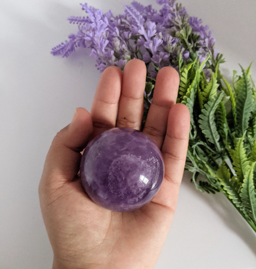 Amethyst Crystal Sphere with wooden Stand, Deep Purple Amethyst Ball, Round Amethyst Gemstone,Brazilian Amethyst Sphere,52MM Amethyst,Sphere
