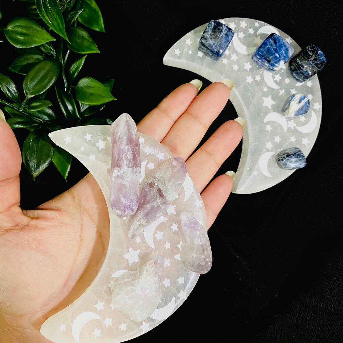 Moon Shape Selenite Charging Plate