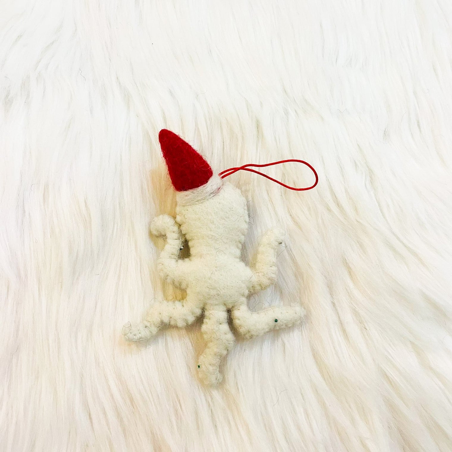 White Felt Octopus Ornament, Unique Christmas Hanging