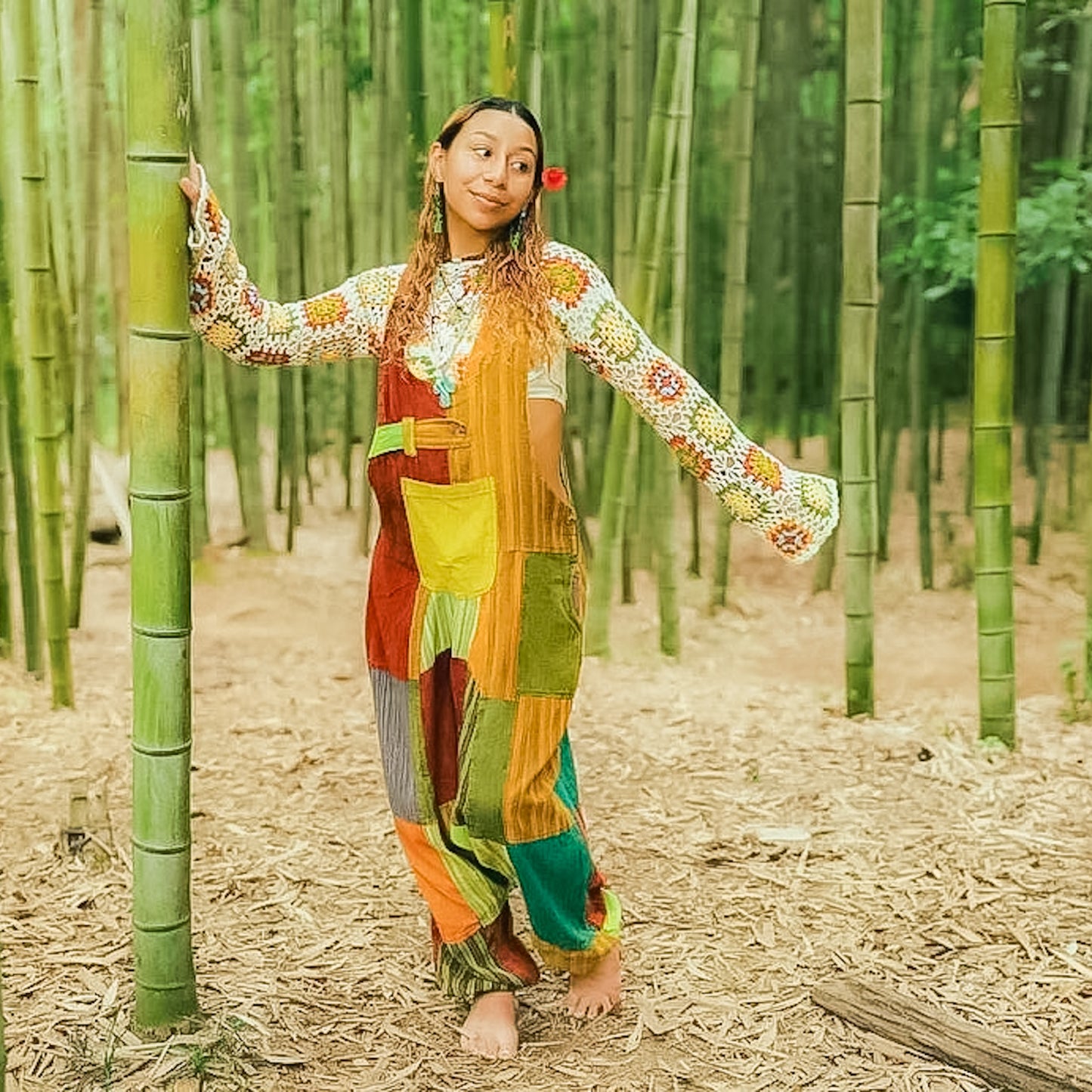 Earth Tone Patchwork Cotton Unisex Jumpsuit