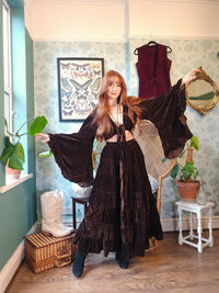 Bohemian Style Flowy Velvet Skirt Set with Ruffle Top