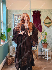 Bohemian Style Flowy Velvet Skirt Set with Ruffle Top