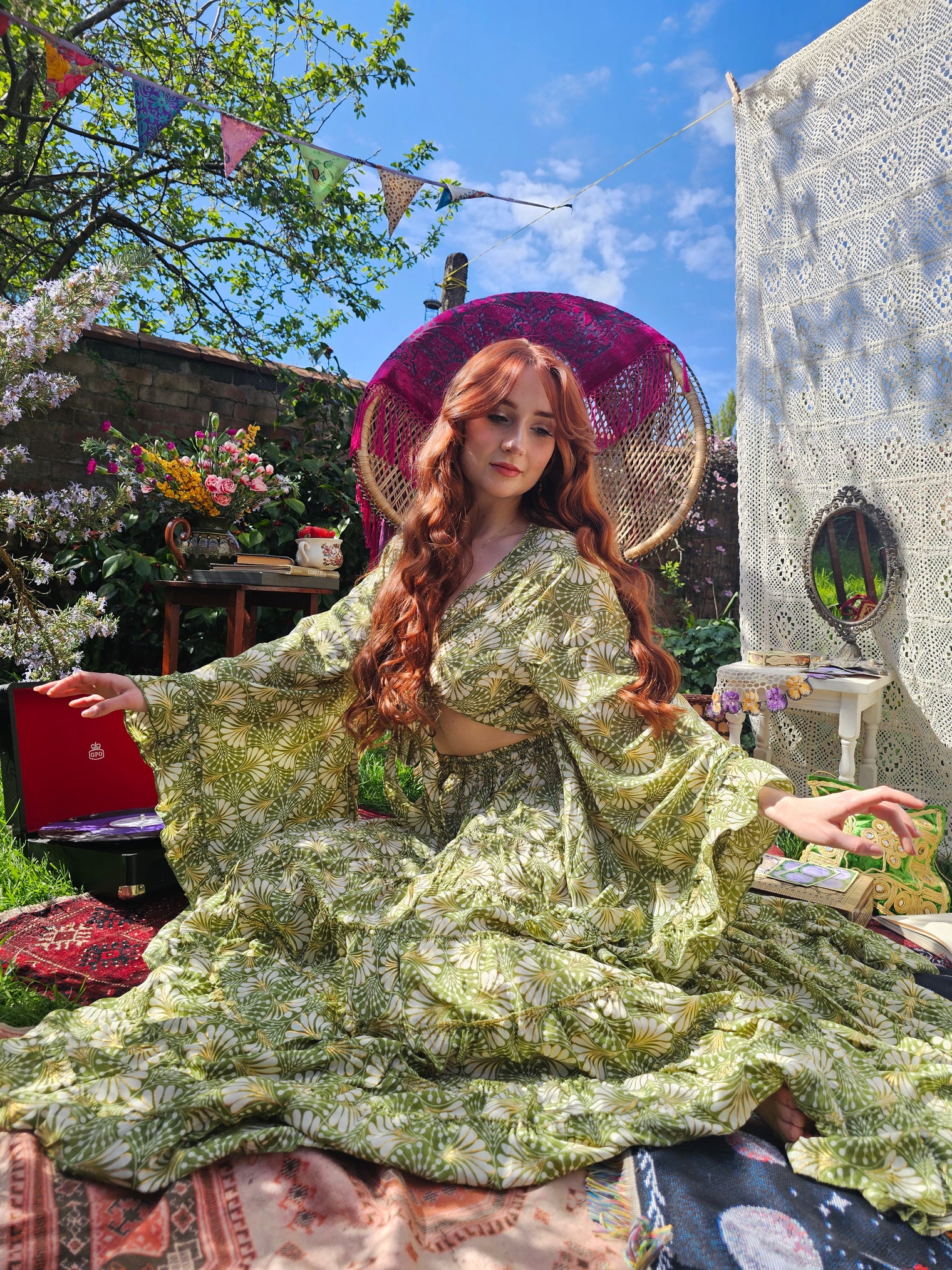 Willow Whisper Skirt with Ruffle Sleeve Top