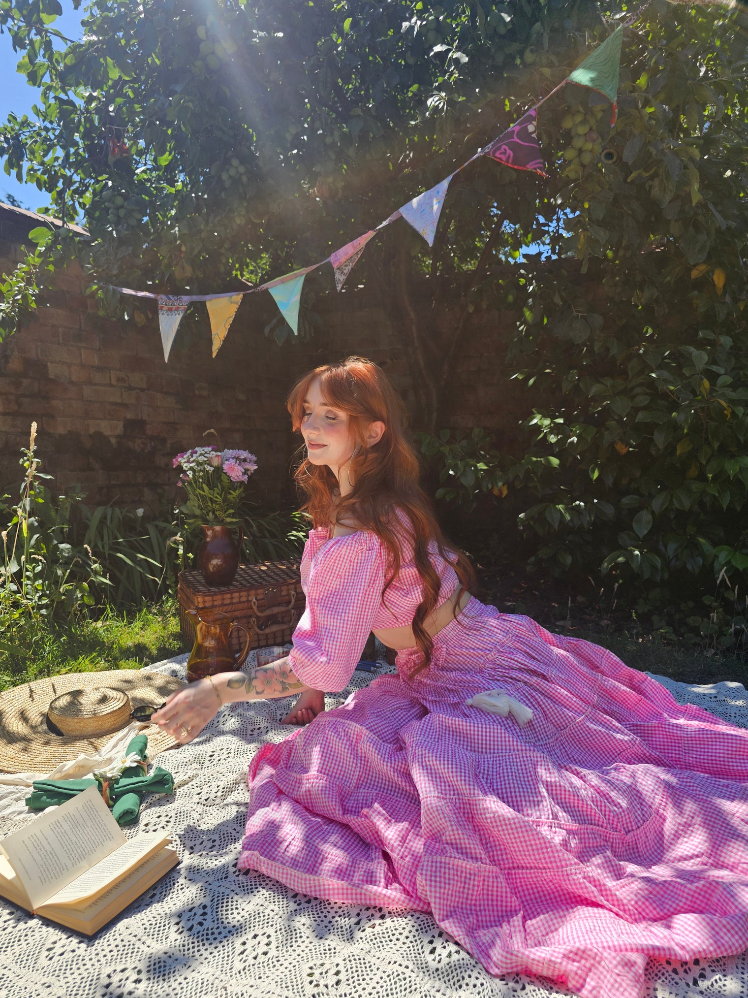 Gingham Flowy Skirt with Puff Sleeve Top