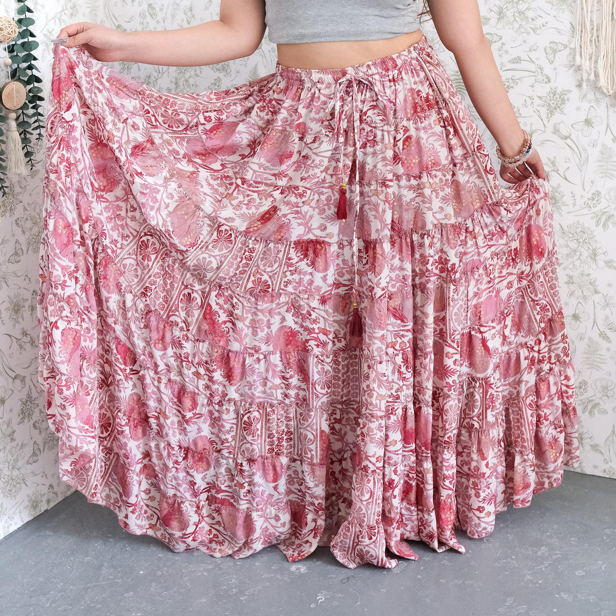 Bohemian Vintage Style Long Ruffle Skirt