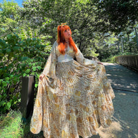 Bohemian Vintage Style Long Ruffle Skirt and Tie Top Set