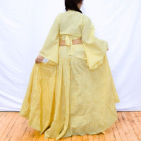 Gingham Long Skirt and Bell Sleeve Top