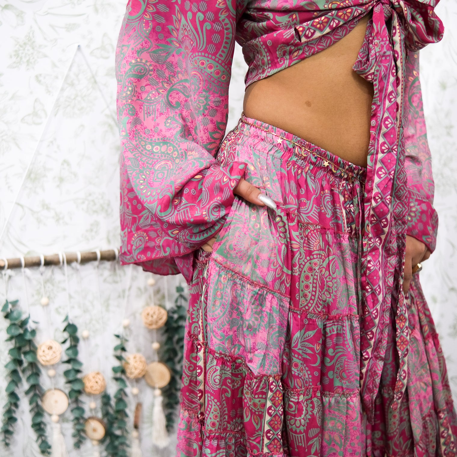 Ethereal Paisley Skirt with Ruffle Sleeve Top