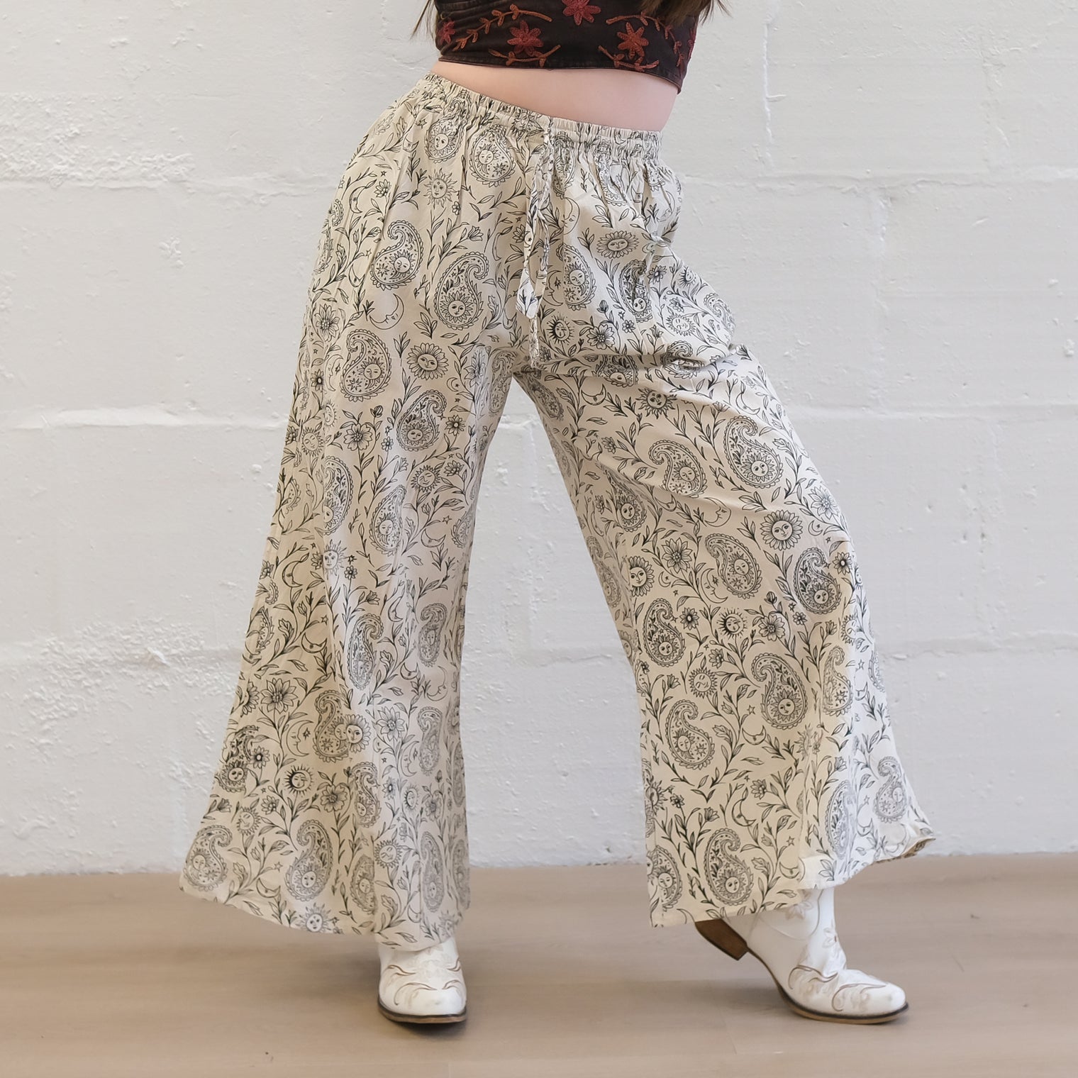 Flowy Paisley Boho Cotton Wide Leg Pants