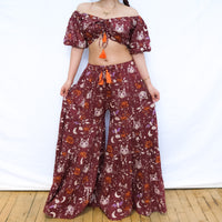 Boho Cat & Moon Two-Piece Flowy Pants and Top Set