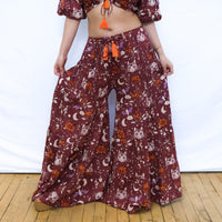 Boho Cat & Moon Two-Piece Flowy Pants and Top Set