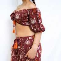 Boho Cat & Moon Two-Piece Flowy Pants and Top Set