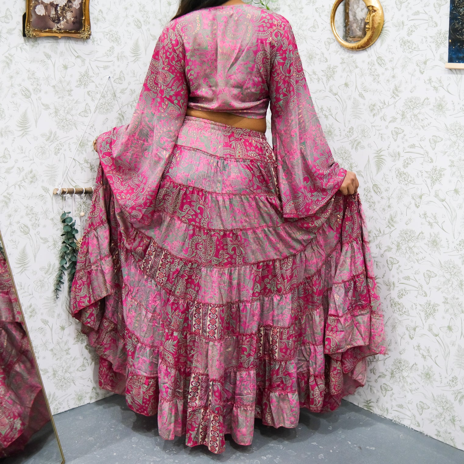 Ethereal Paisley Skirt with Ruffle Sleeve Top