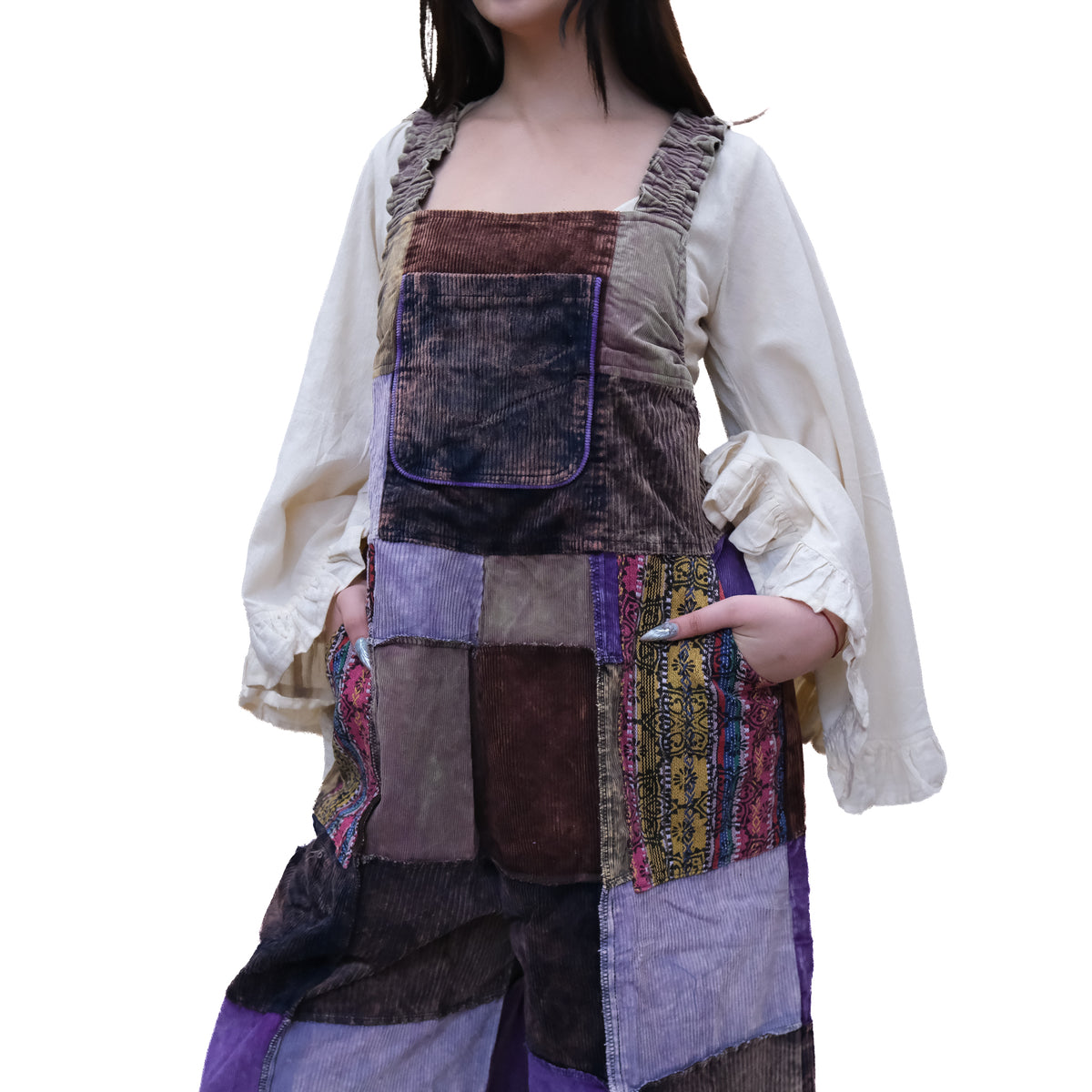 Patchwork Corduroy Wide Leg Jumpsuit