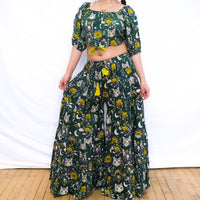 Boho Cat & Moon Two-Piece Flowy Pants and Top Set