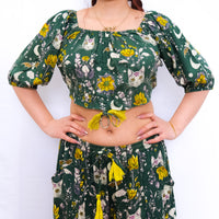Boho Cat & Moon Two-Piece Flowy Pants and Top Set