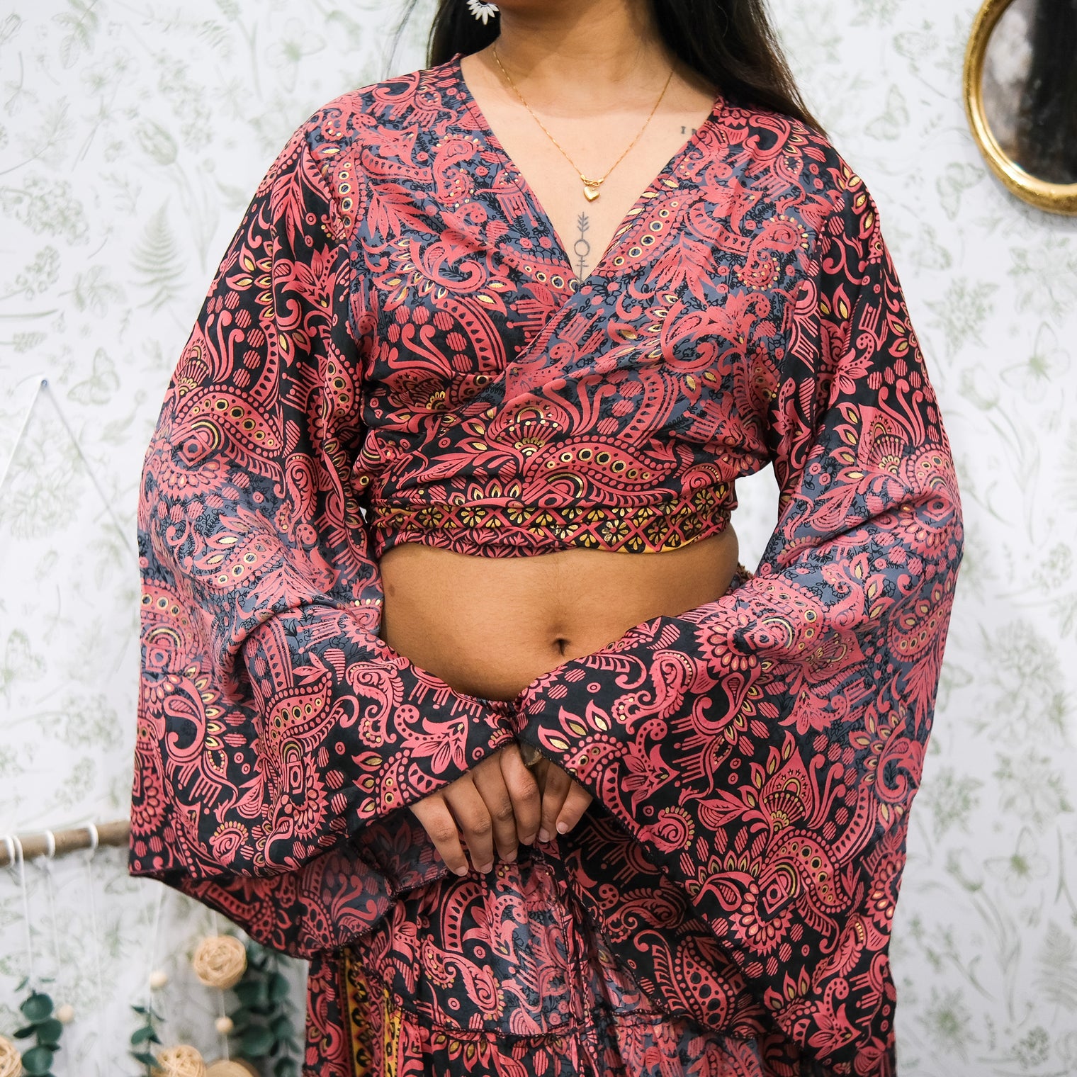 Ethereal Paisley Skirt with Ruffle Sleeve Top