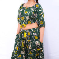 Boho Cat & Moon Two-Piece Flowy Pants and Top Set