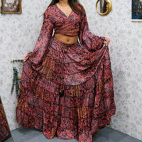 Ethereal Paisley Skirt with Ruffle Sleeve Top