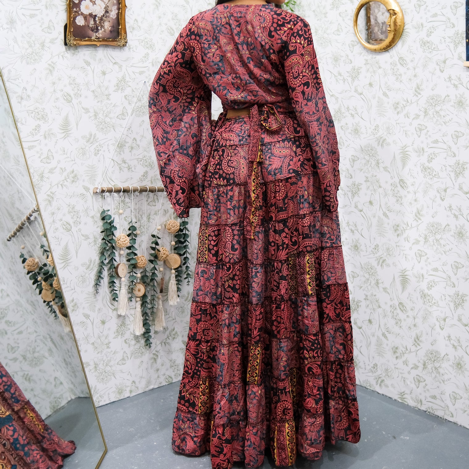 Ethereal Paisley Skirt with Ruffle Sleeve Top