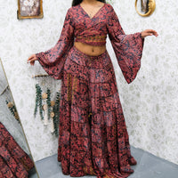 Ethereal Paisley Skirt with Ruffle Sleeve Top