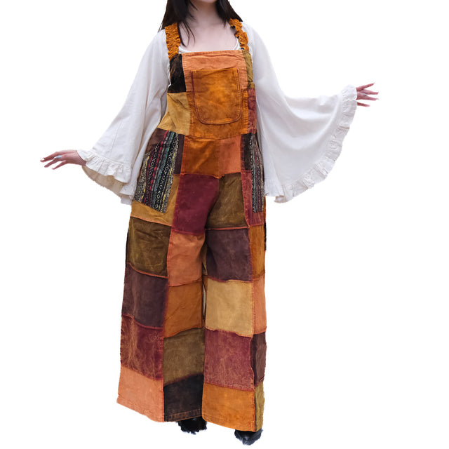 Patchwork Corduroy Wide Leg Jumpsuit