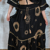 Bohemian Embroidery Skirt with Ruffle Sleeve Top