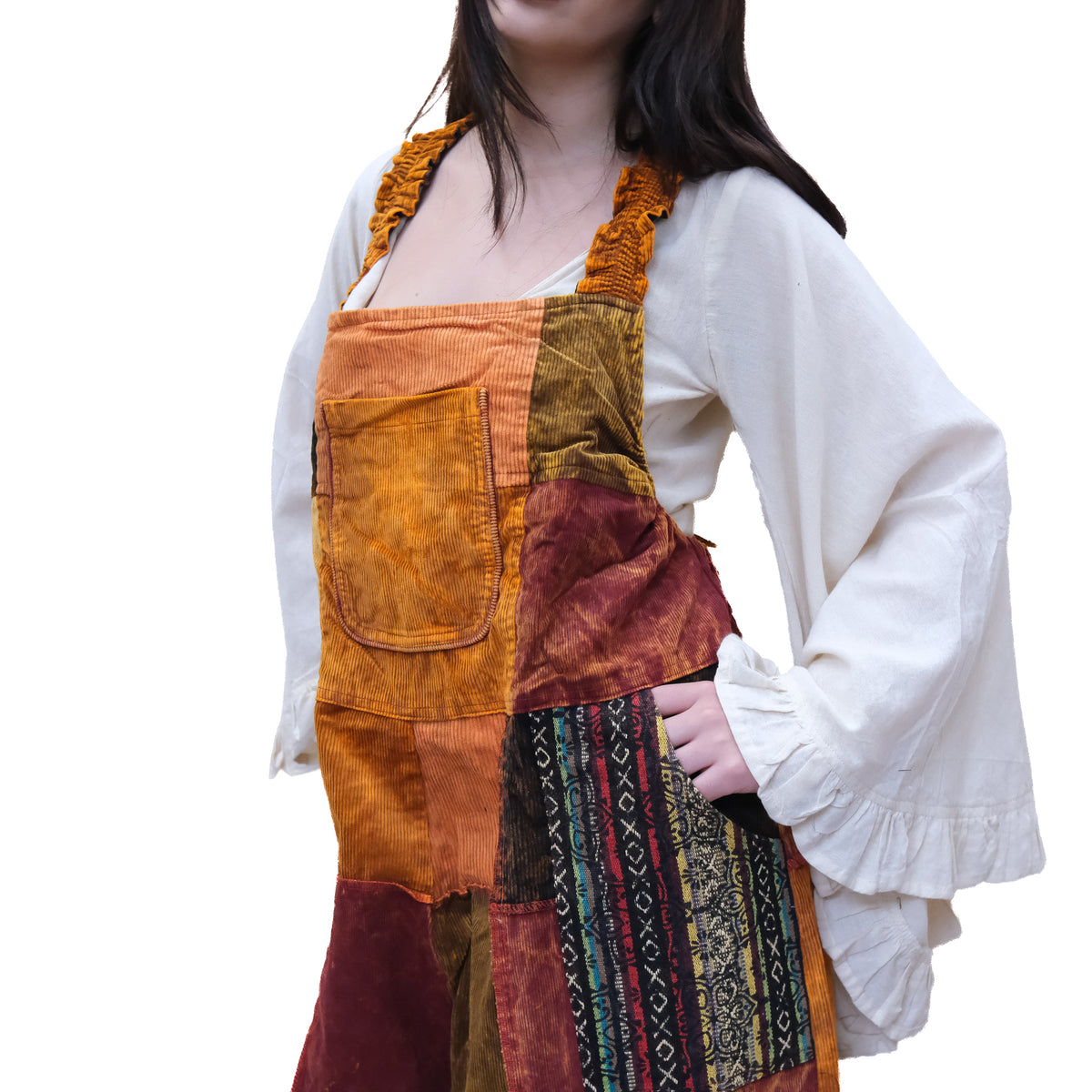 Patchwork Corduroy Wide Leg Jumpsuit
