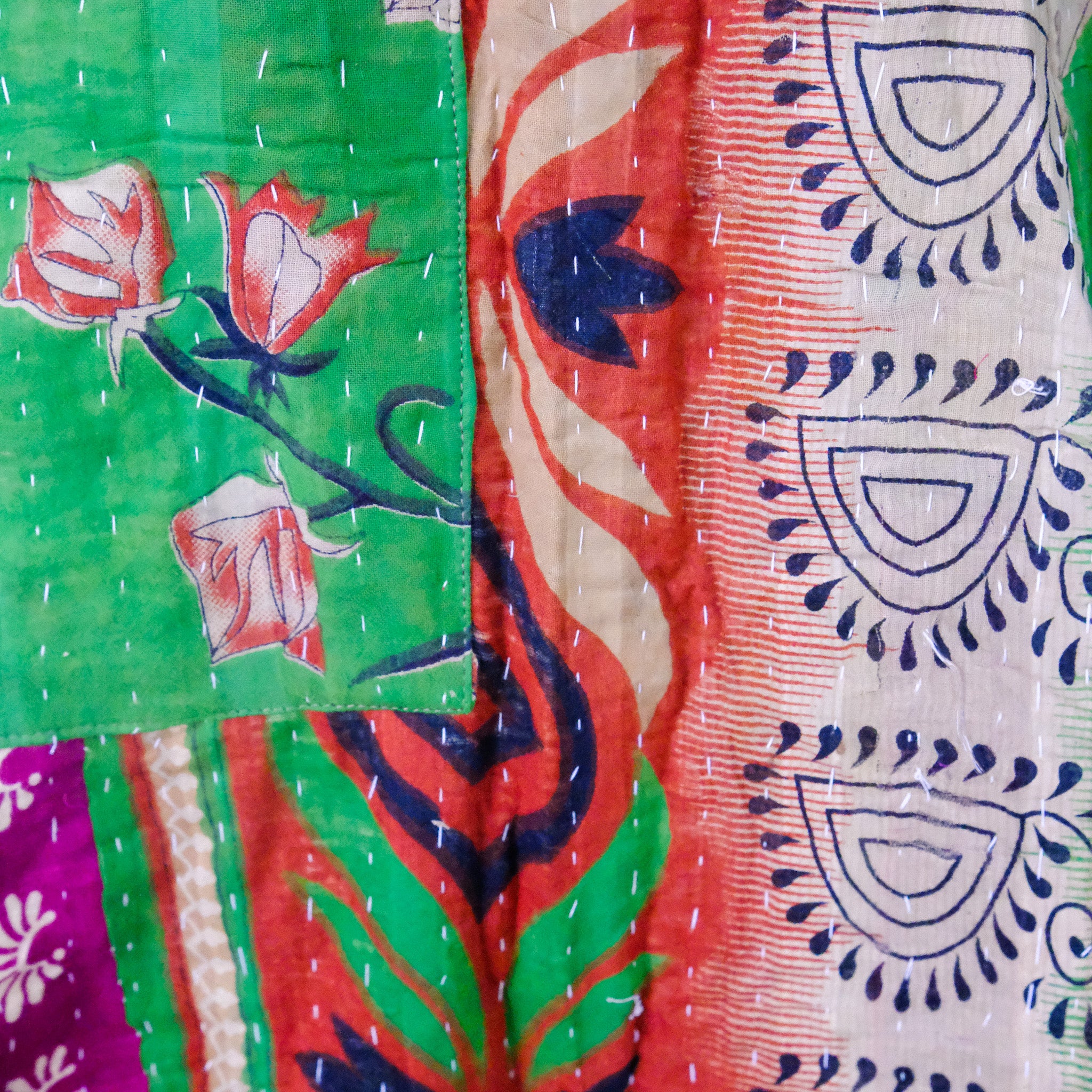 Hand-Embroidered Flared Cotton Jumpsuit | Kantha Work Lapel Collar