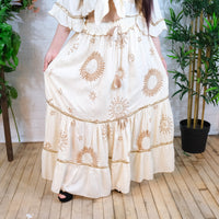 Bohemian Embroidery Skirt with Ruffle Sleeve Top