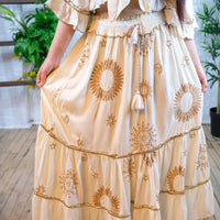 Bohemian Embroidery Skirt with Ruffle Sleeve Top