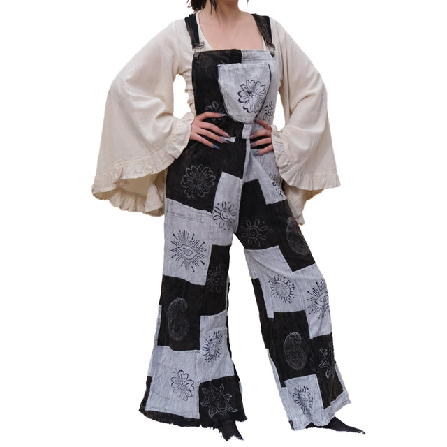 Patchwork Wide Leg Jumpsuit with Pockets