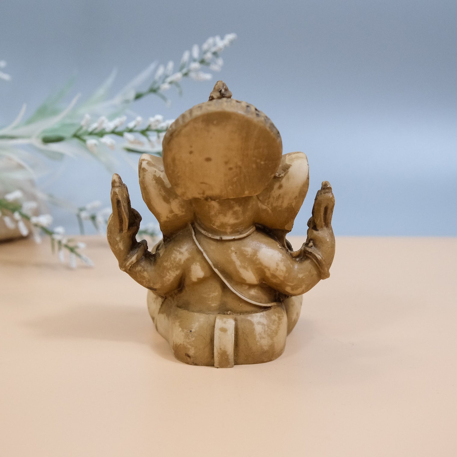 5 inches Ganesha Resin Statue, Handcarved Vintage Ganesh Stautue, Good Luck, New Beginnings,Elephant God,Brown Lord Ganesha Statue