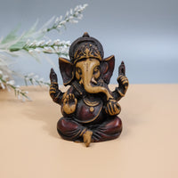 5 inches Ganesha Resin Statue, Handcarved Vintage Ganesh Stautue, Good Luck, New Beginnings,Elephant God,Brown Lord Ganesha Statue