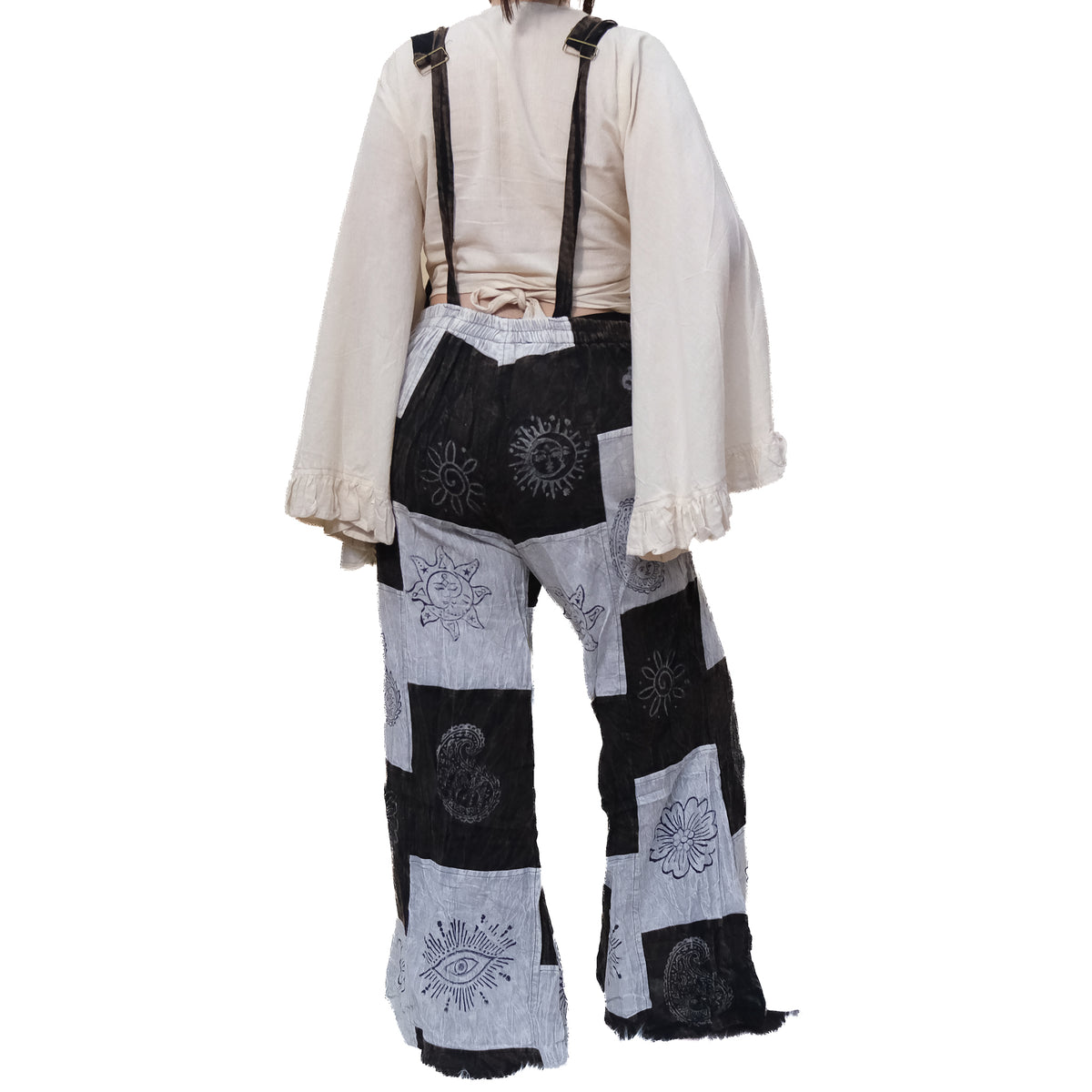 Patchwork Wide Leg Jumpsuit with Pockets