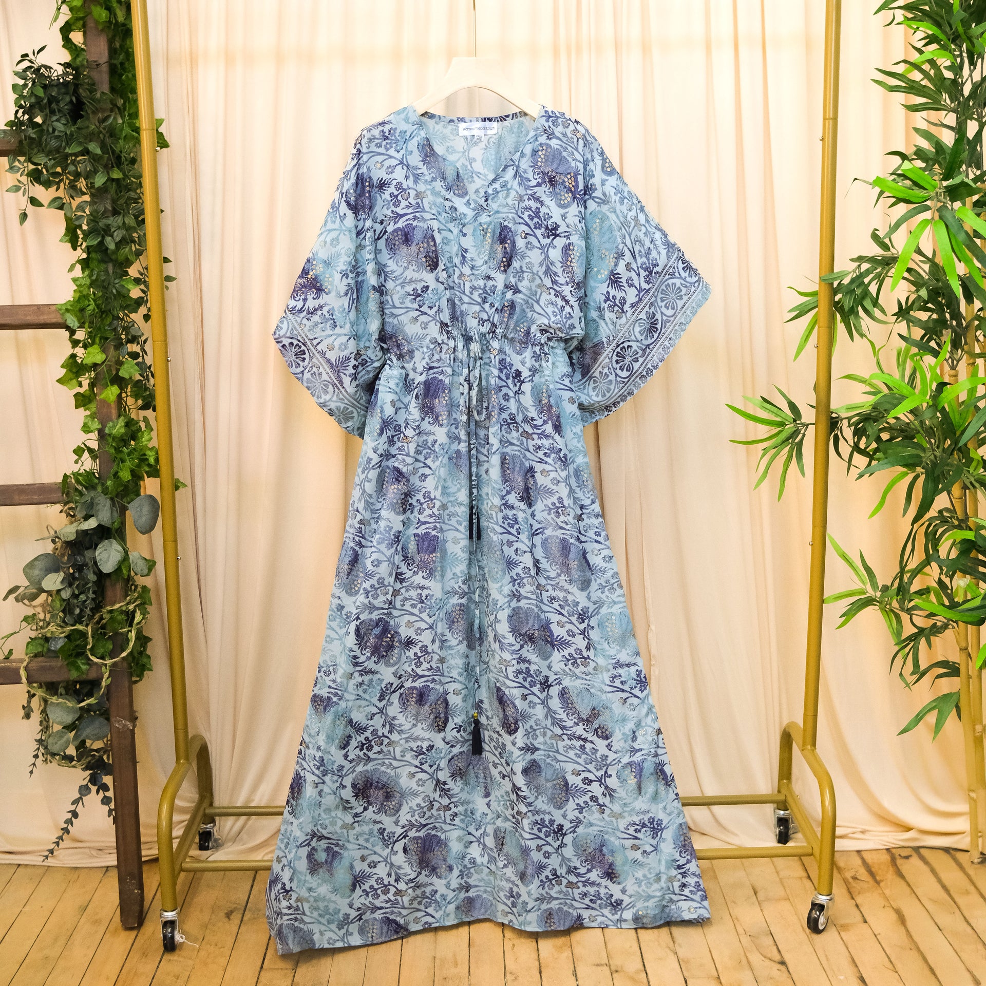 maxi dress in nepal Flowy Long Kaftan Dress Green