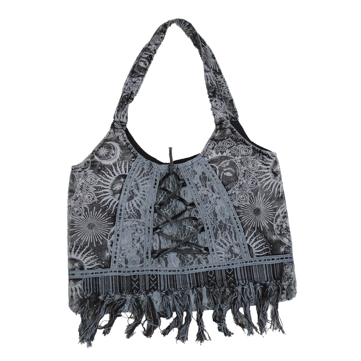 Celestial Sun & Moon Lace Fringe Bag