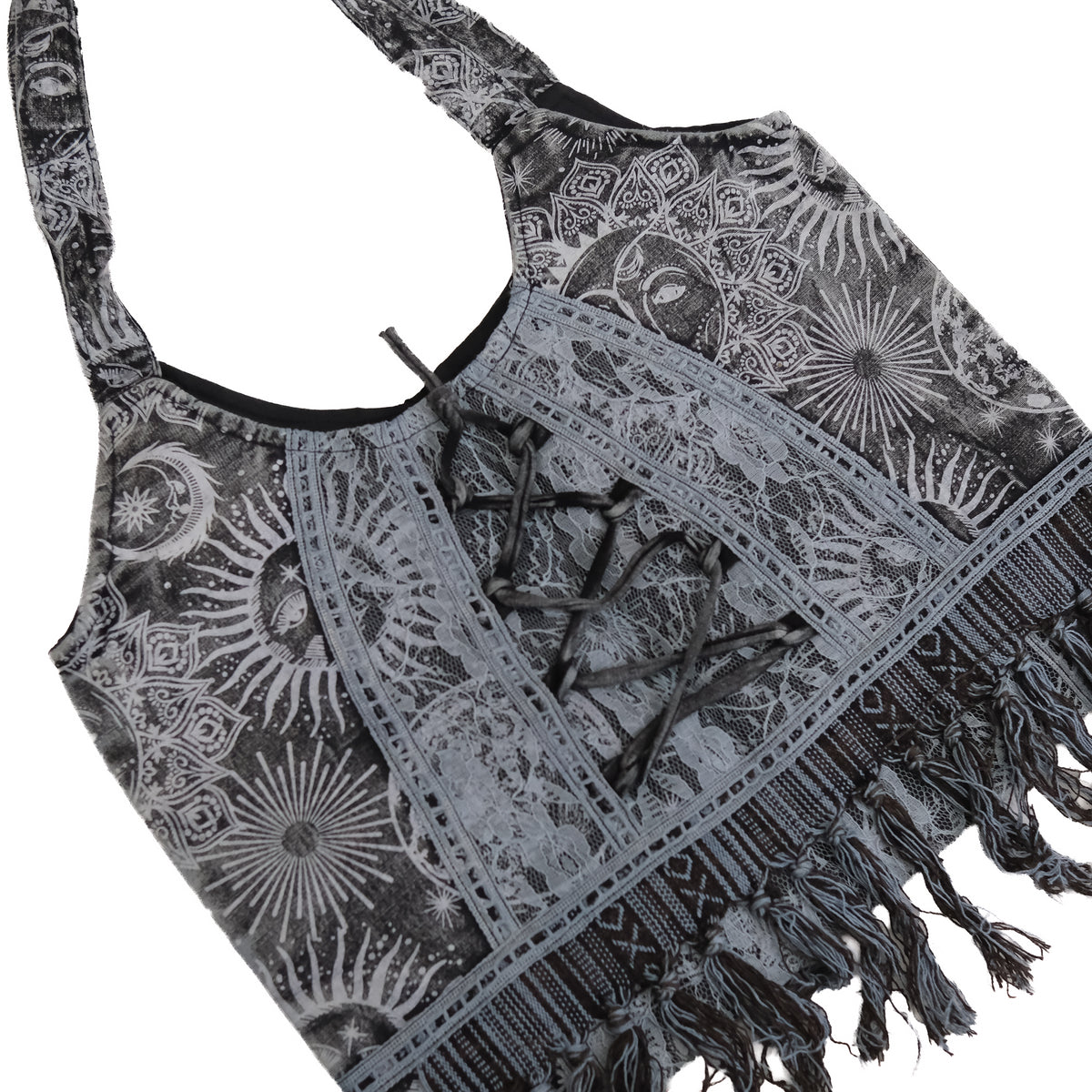 Celestial Sun & Moon Lace Fringe Bag